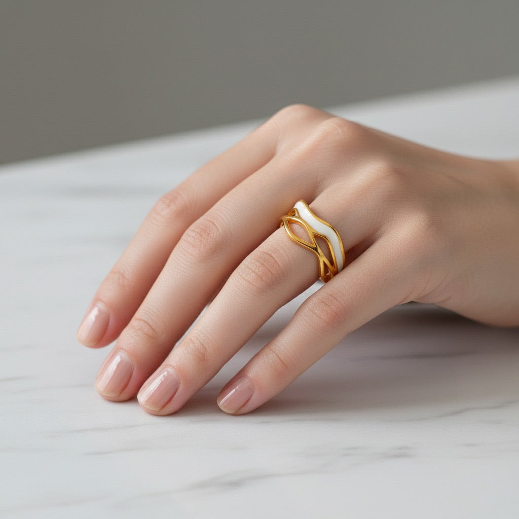 White Twist Enamel Ring