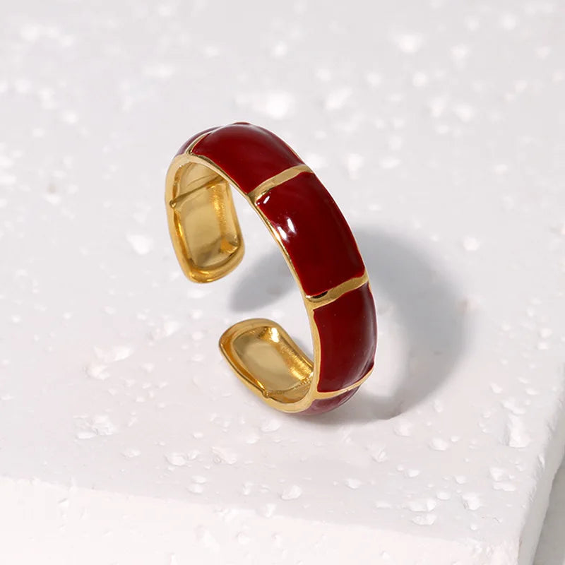 Bamboo Enamel Open Ring
