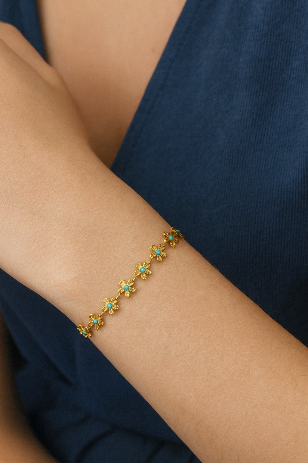 Blue Flower Chain Bracelet